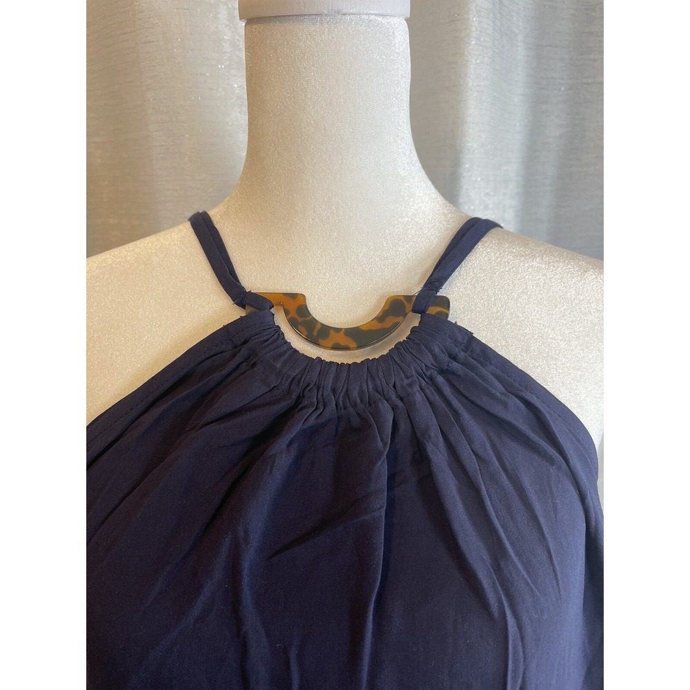 GiGiO Blue Striped Maxi Dress Halter Neck Side Slit Sundress Boho NWT S - Picture 2 of 6